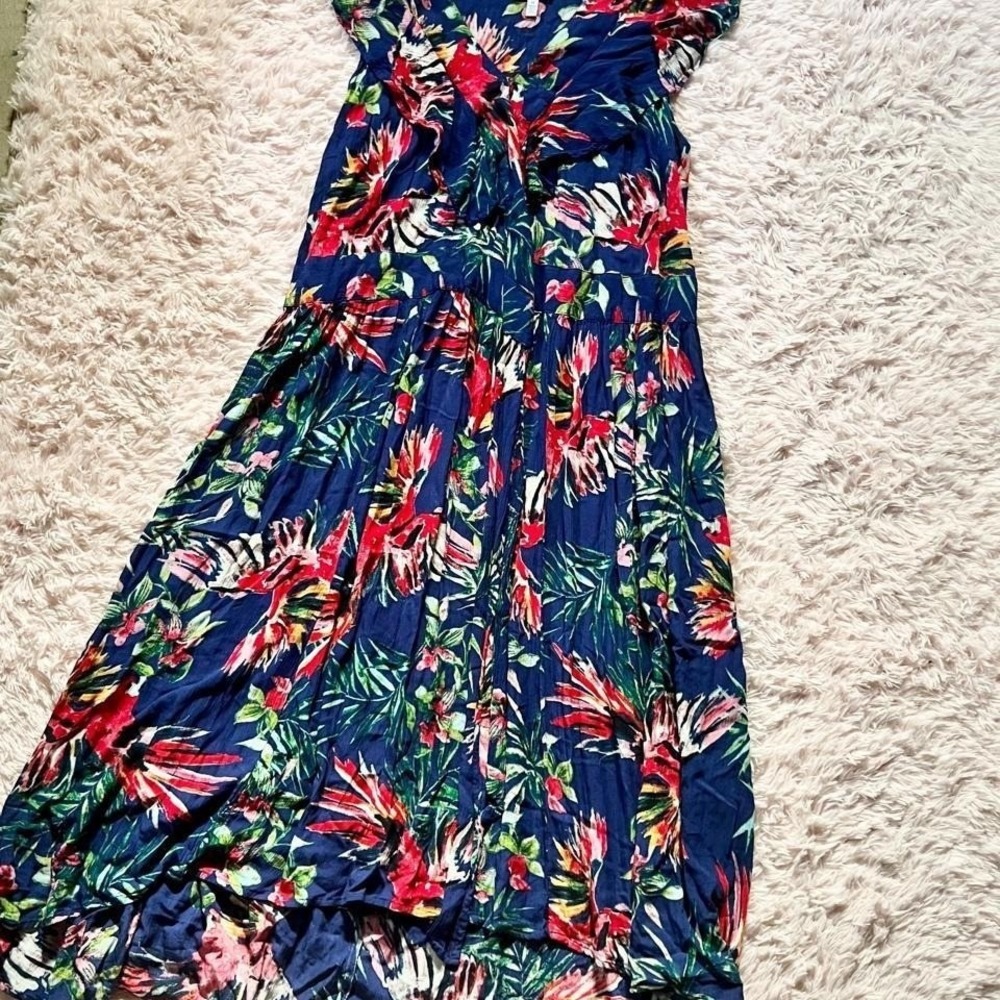 Tropical‎ Botanical Flowy Vacation Resort Maxi Dress Womens 3X Colorful Beachy